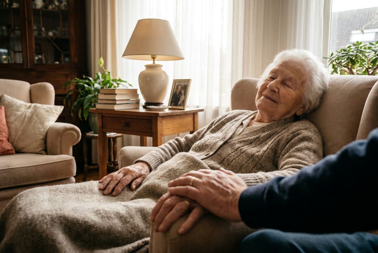 Palliative client resting in their living room at home